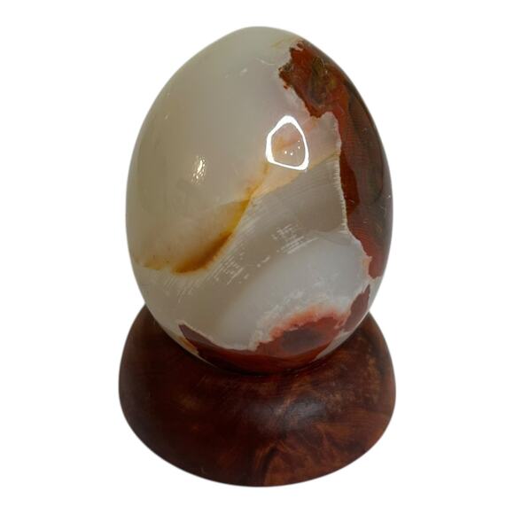 Polished Carnelian Stone Egg on Wooden Stand Office Home Decor - Picture 5 of 9